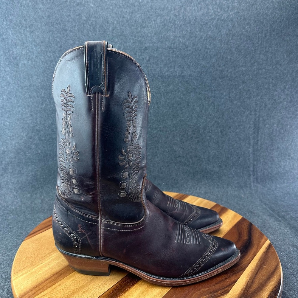 Boulet Women's Burgundy Leather Floral Stitching Western Cowboy Boots Size 9.5C